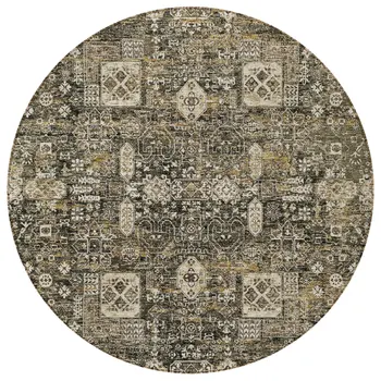 8' Coffee And Beige Round Oriental Washable Indoor Outdoor Area Rug