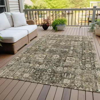 8' X 10' Coffee And Beige Oriental Washable Indoor Outdoor Area Rug