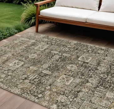 9' X 12' Coffee And Beige Oriental Washable Indoor Outdoor Area Rug
