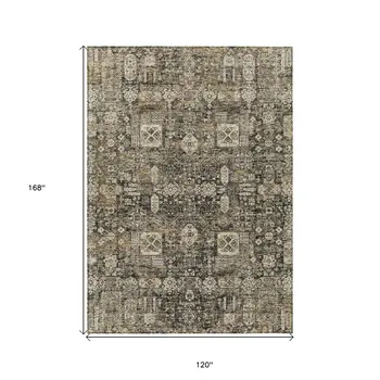 10' X 14' Coffee And Beige Oriental Washable Indoor Outdoor Area Rug