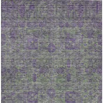 3' X 5' Fern Green And Purple Oriental Washable Indoor Outdoor Area Rug