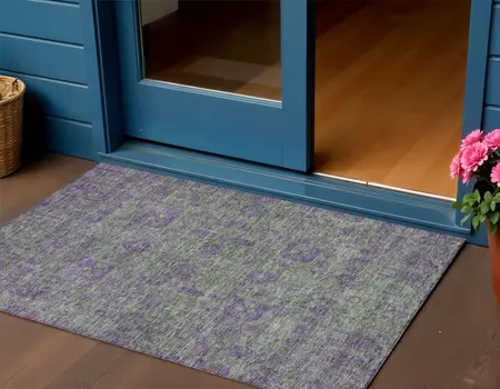 3' X 5' Fern Green And Purple Oriental Washable Indoor Outdoor Area Rug