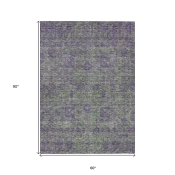 5' X 8' Fern Green And Purple Oriental Washable Indoor Outdoor Area Rug