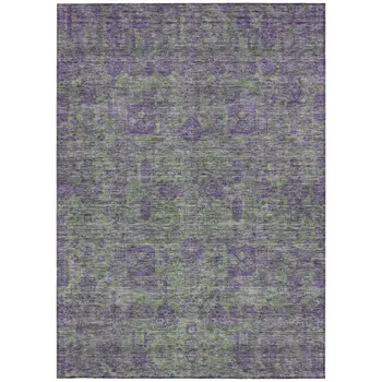 8' X 10' Fern Green And Purple Oriental Washable Indoor Outdoor Area Rug