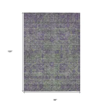 8' X 10' Fern Green And Purple Oriental Washable Indoor Outdoor Area Rug