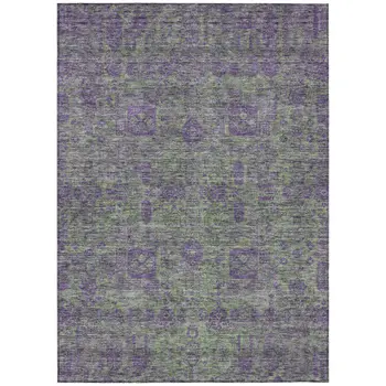 8' X 10' Fern Green And Purple Oriental Washable Indoor Outdoor Area Rug