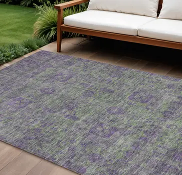 10' X 14' Fern Green And Purple Oriental Washable Indoor Outdoor Area Rug