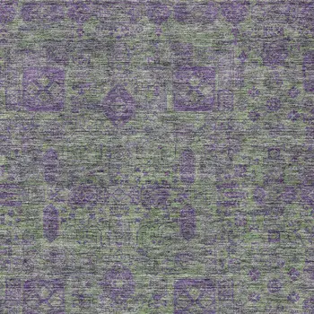 10' X 14' Fern Green And Purple Oriental Washable Indoor Outdoor Area Rug
