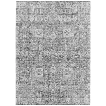 5' X 8' Gray Silver And Charcoal Oriental Washable Indoor Outdoor Area Rug