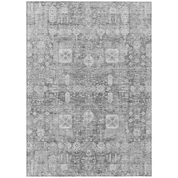 5' X 8' Gray Silver And Charcoal Oriental Washable Indoor Outdoor Area Rug