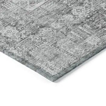5' X 8' Gray Silver And Charcoal Oriental Washable Indoor Outdoor Area Rug