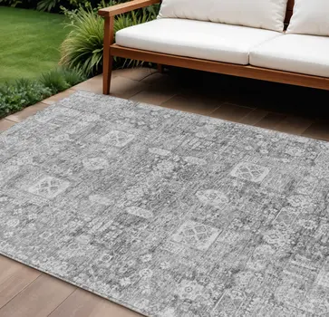 10' X 14' Gray Silver And Charcoal Oriental Washable Indoor Outdoor Area Rug