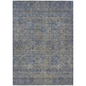3' X 5' Khaki And Denim Blue Oriental Washable Indoor Outdoor Area Rug