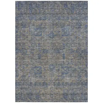 3' X 5' Khaki And Denim Blue Oriental Washable Indoor Outdoor Area Rug