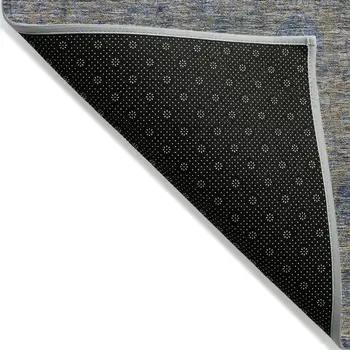 5' X 8' Khaki And Denim Blue Oriental Washable Indoor Outdoor Area Rug