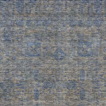 5' X 8' Khaki And Denim Blue Oriental Washable Indoor Outdoor Area Rug