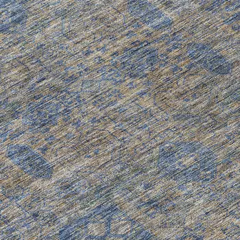 8' Khaki And Denim Blue Round Oriental Washable Indoor Outdoor Area Rug