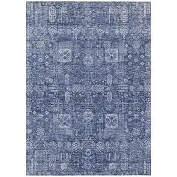3' X 5' Navy Blue And Sky Blue Oriental Washable Indoor Outdoor Area Rug