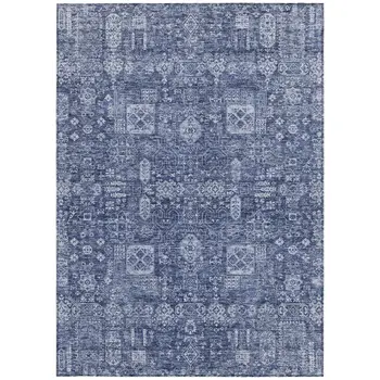 5' X 8' Navy Blue And Sky Blue Oriental Washable Indoor Outdoor Area Rug