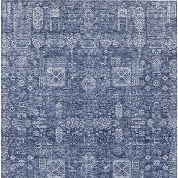 5' X 8' Navy Blue And Sky Blue Oriental Washable Indoor Outdoor Area Rug