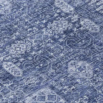 5' X 8' Navy Blue And Sky Blue Oriental Washable Indoor Outdoor Area Rug