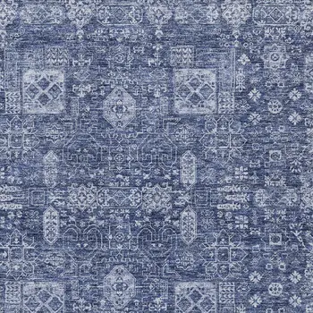 8' X 10' Navy Blue And Sky Blue Oriental Washable Indoor Outdoor Area Rug