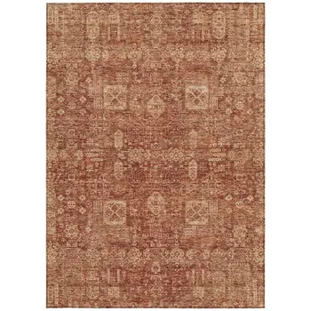 5' X 8' Orange Copper And Terra Cotta Oriental Washable Indoor Outdoor Area Rug