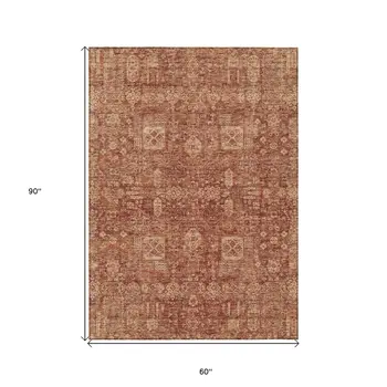 5' X 8' Orange Copper And Terra Cotta Oriental Washable Indoor Outdoor Area Rug