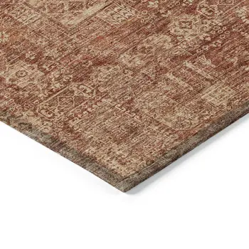 5' X 8' Orange Copper And Terra Cotta Oriental Washable Indoor Outdoor Area Rug