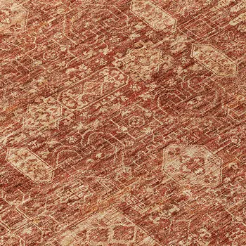 5' X 8' Orange Copper And Terra Cotta Oriental Washable Indoor Outdoor Area Rug