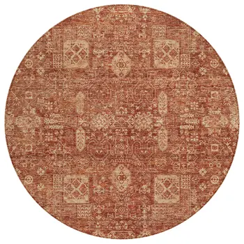 8' Orange Copper And Terra Cotta Round Oriental Washable Indoor Outdoor Area Rug