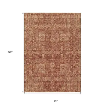 8' X 10' Orange Copper And Terra Cotta Oriental Washable Indoor Outdoor Area Rug
