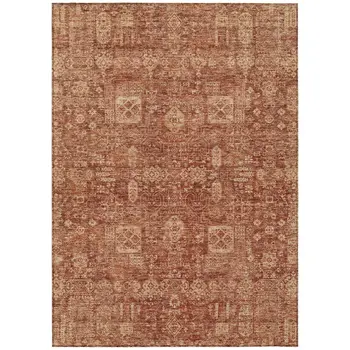 8' X 10' Orange Copper And Terra Cotta Oriental Washable Indoor Outdoor Area Rug