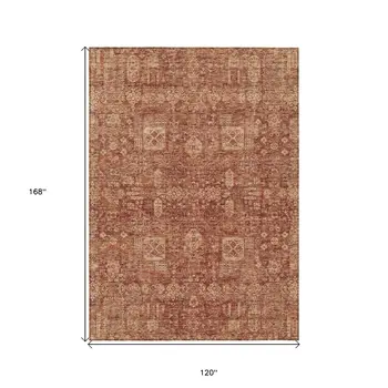 10' X 14' Orange Copper And Terra Cotta Oriental Washable Indoor Outdoor Area Rug