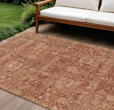 10' X 14' Orange Copper And Terra Cotta Oriental Washable Indoor Outdoor Area Rug