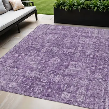 5' X 8' Purple Lilac And Lavender Oriental Washable Indoor Outdoor Area Rug