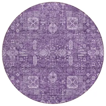 8' Purple Lilac And Lavender Round Oriental Washable Indoor Outdoor Area Rug