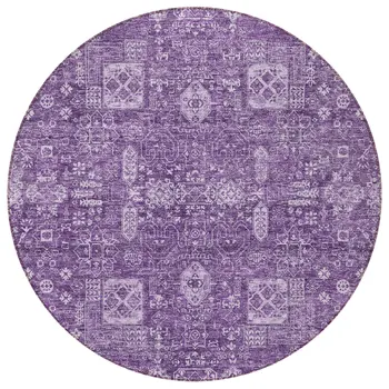 8' Purple Lilac And Lavender Round Oriental Washable Indoor Outdoor Area Rug