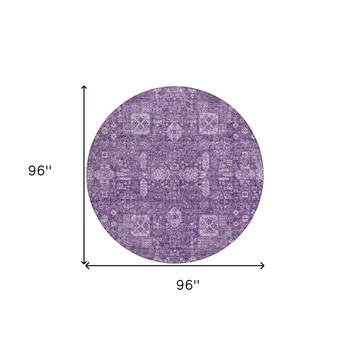 8' Purple Lilac And Lavender Round Oriental Washable Indoor Outdoor Area Rug
