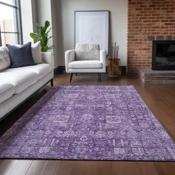 8' X 10' Purple Lilac And Lavender Oriental Washable Indoor Outdoor Area Rug
