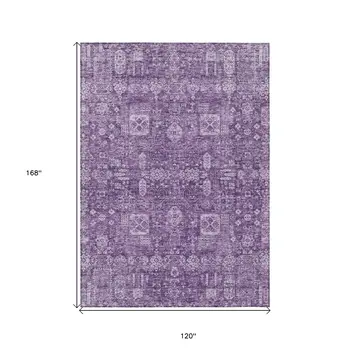 10' X 14' Purple Lilac And Lavender Oriental Washable Indoor Outdoor Area Rug