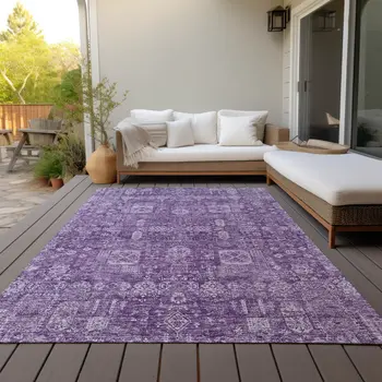 10' X 14' Purple Lilac And Lavender Oriental Washable Indoor Outdoor Area Rug
