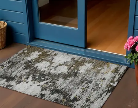 3' X 5' Taupe Brown And Gold Abstract Washable Indoor Outdoor Area Rug