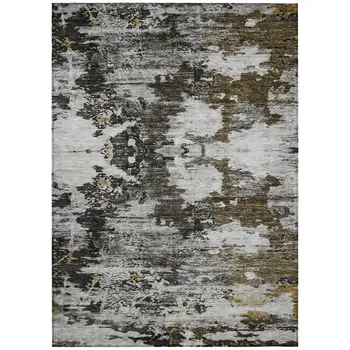 3' X 5' Taupe Brown And Gold Abstract Washable Indoor Outdoor Area Rug