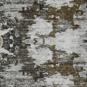 3' X 5' Taupe Brown And Gold Abstract Washable Indoor Outdoor Area Rug