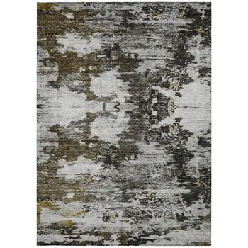 5' X 8' Taupe Brown And Gold Abstract Washable Indoor Outdoor Area Rug