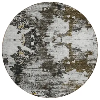 8' Taupe Brown And Gold Round Abstract Washable Indoor Outdoor Area Rug