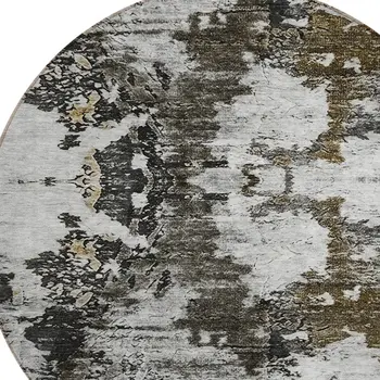 8' Taupe Brown And Gold Round Abstract Washable Indoor Outdoor Area Rug