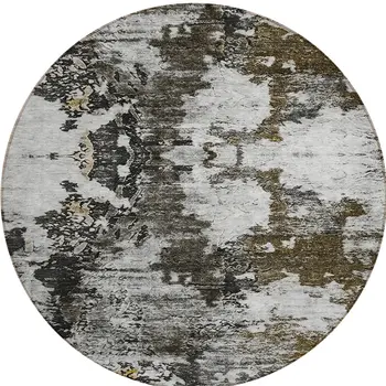 8' Taupe Brown And Gold Round Abstract Washable Indoor Outdoor Area Rug