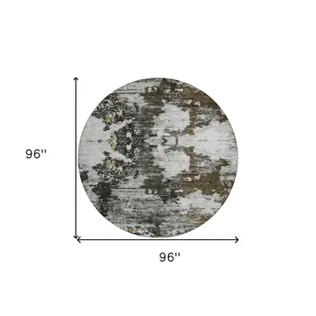 8' Taupe Brown And Gold Round Abstract Washable Indoor Outdoor Area Rug